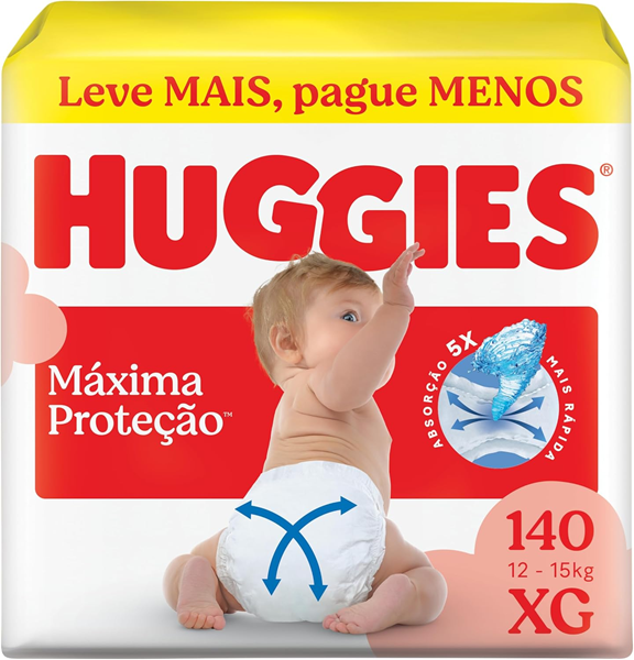Fralda Descartável Huggies Máxima Proteção Tamanho XG 140 unidades – Nova fralda Supreme Care aberta com tecnologia Xtra-Flex, canais em X que se adaptam aos movimentos e máxima proteção sem fralda caída